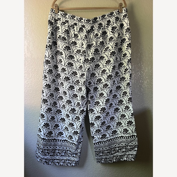 Cato Womens XL Linen Blend Wide Leg Boho Flowy Cropped Pants Lagenlook Coastal - Picture 7 of 8